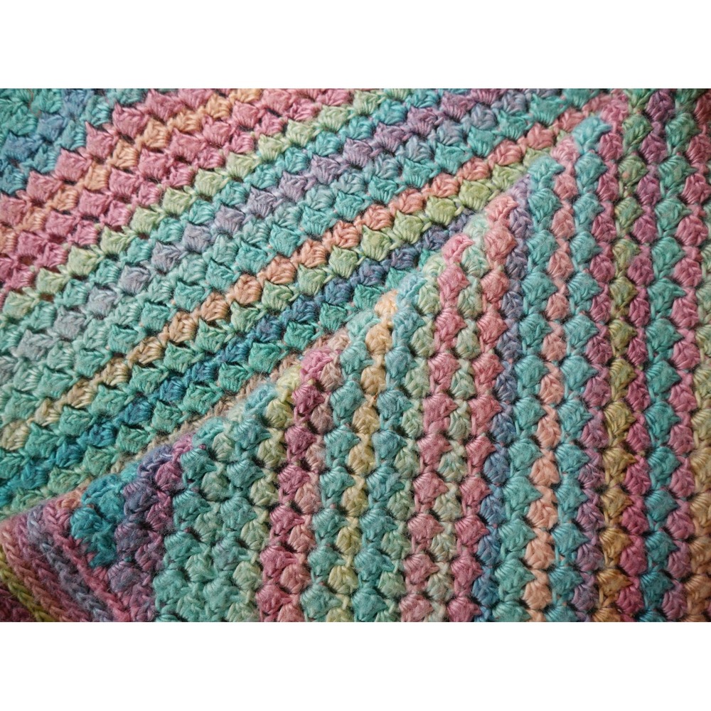 Handmade‎ Crochet Blanket Pastel Rainbow Granny C2C Baby Blanket 36x35